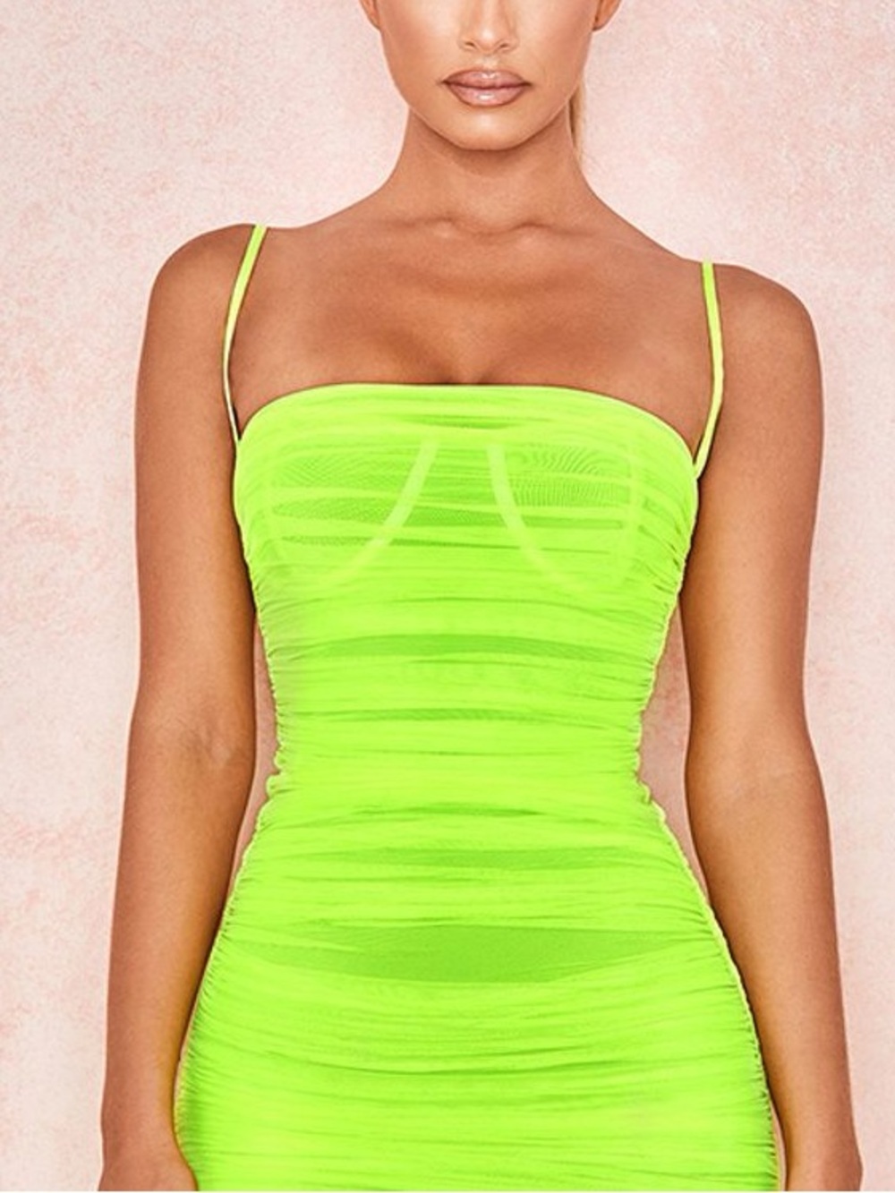 House of CB Neon Lime Mesh Ruched Dress